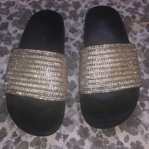 Madden Girl Black Rhinestone Slides